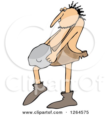 Clipart of a Hairy Caveman Carrying a Rock - Royalty Free Vector Illustration by djart
