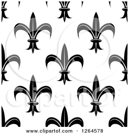 Clipart of a Seamless Background Pattern of Black Fleur De Lis on White - Royalty Free Vector Illustration by Vector Tradition SM