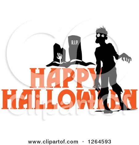 Clipart of a Zombie and Headstones with Happy Halloween Text - Royalty Free Vector Illustration by Vector Tradition SM