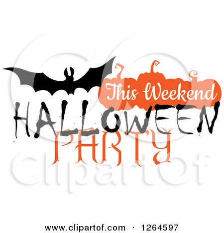 Clipart of a Bat with This Weekend Halloween Party Text - Royalty Free Vector Illustration by Vector Tradition SM