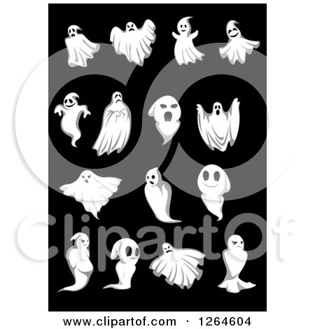 Clipart of Ghosts on Black - Royalty Free Vector Illustration by Vector Tradition SM