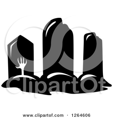 Clipart of a Black and White Zombie Hand Rising from a Grave - Royalty Free Vector Illustration by Vector Tradition SM
