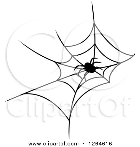 Clipart of a Black and White Spider in a Web - Royalty Free Vector Illustration by Vector Tradition SM