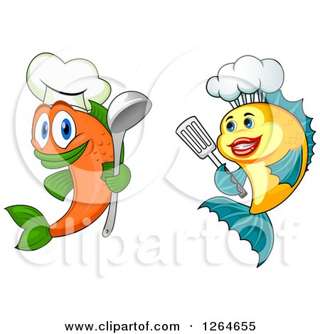 Clipart of Chef Fish Holding a Ladel and Spatula - Royalty Free Vector Illustration by Vector Tradition SM
