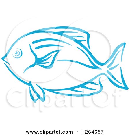 Clipart of a Sketched Blue Marine Fish - Royalty Free Vector Illustration by Vector Tradition SM