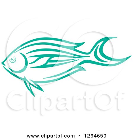 Clipart of a Sketched Green Marine Fish - Royalty Free Vector Illustration by Vector Tradition SM