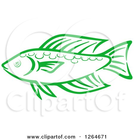 Clipart of a Sketched Green Marine Fish - Royalty Free Vector Illustration by Vector Tradition SM