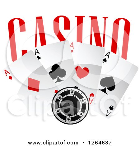 Clipart of a Poker Chip with Playing Cards over Casino Text - Royalty Free Vector Illustration by Vector Tradition SM