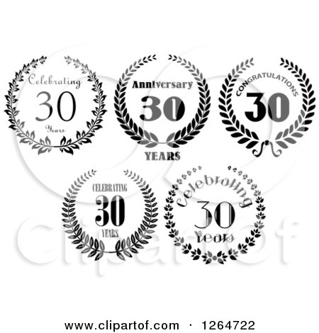 Clipart of Black and White 30 Years Anniversary Designs - Royalty Free Vector Illustration by Vector Tradition SM