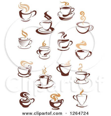 Clipart of Steamy Hot Brown and Tan Coffee Cup Designs - Royalty Free Vector Illustration by Vector Tradition SM