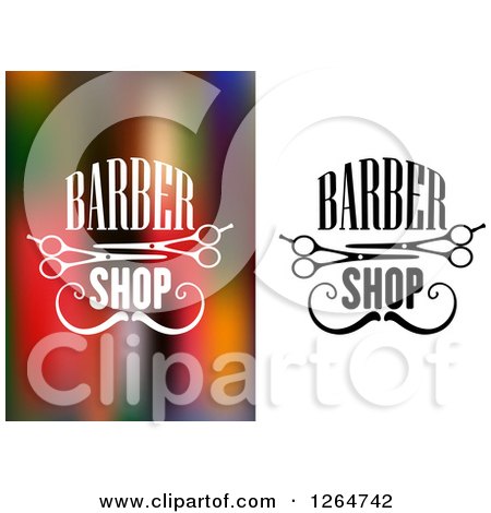 Clipart of Barber Shop Text with Mustaches and Scissors - Royalty Free Vector Illustration by Vector Tradition SM