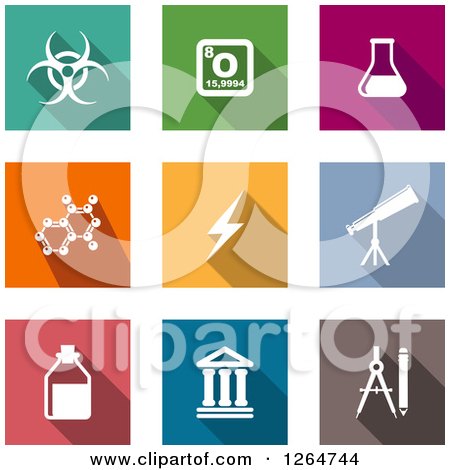 Clipart of White Science Icons on Colorful Square Tiles - Royalty Free Vector Illustration by Vector Tradition SM