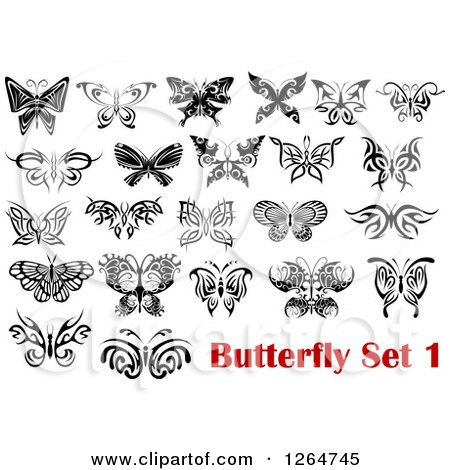 Clipart of Black and White Tribal Butterfly Designs - Royalty Free Vector Illustration by Vector Tradition SM