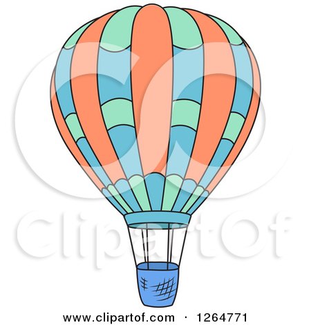 Clipart of a Green Orange and Blue Hot Air Balloon - Royalty Free Vector Illustration by Vector Tradition SM