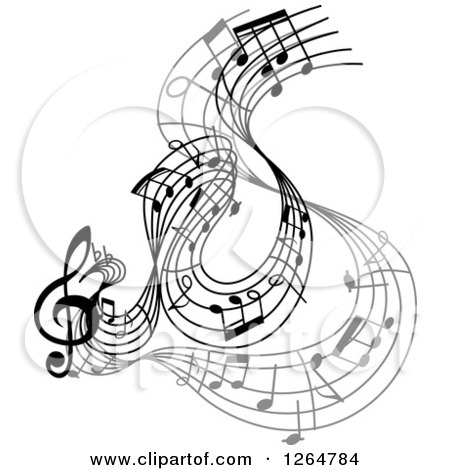 Clipart of Grayscale Flowing Music Notes - Royalty Free Vector Illustration by Vector Tradition SM