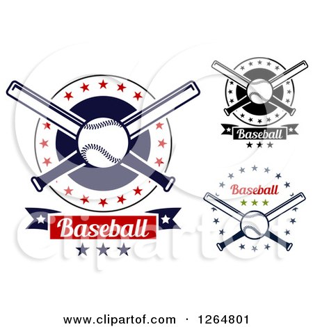 Clipart of Baseballs and Crossed Bats in Star Circles - Royalty Free Vector Illustration by Vector Tradition SM