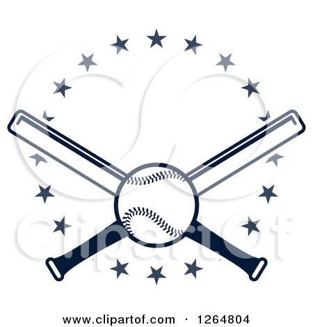 Clipart of a Navy Blue Baseball over Crossed Bats in a Star Circle - Royalty Free Vector Illustration by Vector Tradition SM