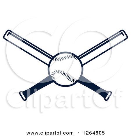 Clipart of a Navy Blue Baseball over Crossed Bats - Royalty Free Vector Illustration by Vector Tradition SM