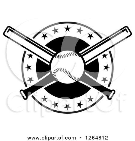 Clipart of a Black and White Baseball and Crossed Bats in a Circle with Stars - Royalty Free Vector Illustration by Vector Tradition SM