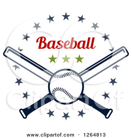 Clipart of a Baseball over Crossed Bats in a Star Circle with Text - Royalty Free Vector Illustration by Vector Tradition SM
