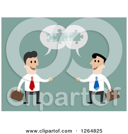 Clipart of Businessmen Talking and Coming Together with Ideas - Royalty Free Vector Illustration by Vector Tradition SM