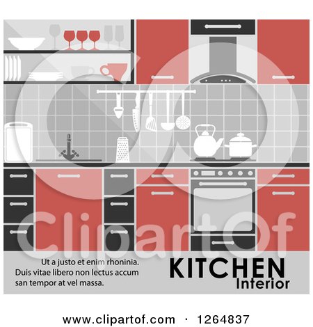 Clipart of a Kitchen Interior with Text - Royalty Free Vector Illustration by Vector Tradition SM