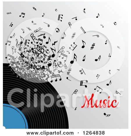 Clipart of a Vinyl Record and Notes with Music Text - Royalty Free Vector Illustration by Vector Tradition SM