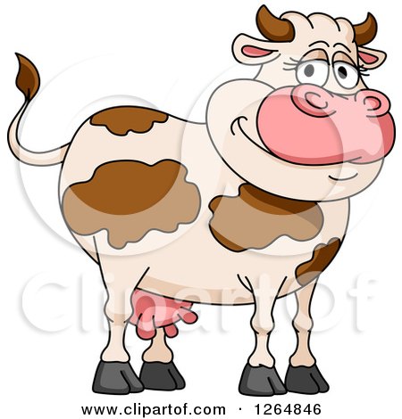 Clipart of a Happy Brown Cartoon Cow - Royalty Free Vector Illustration by Vector Tradition SM