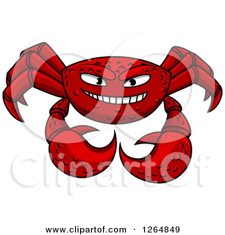 Clipart of a Grinning Tough Red Crab - Royalty Free Vector Illustration by Vector Tradition SM