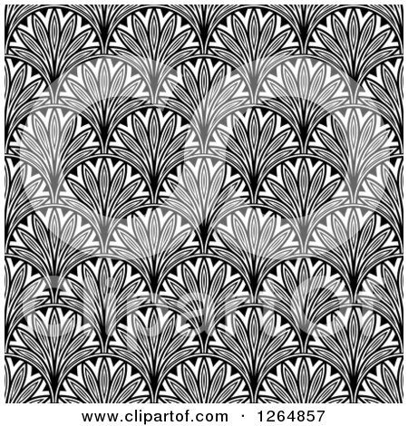 Clipart of a Seamless Pattern Background of Vintage Black and White Ornate Scallops - Royalty Free Vector Illustration by Vector Tradition SM