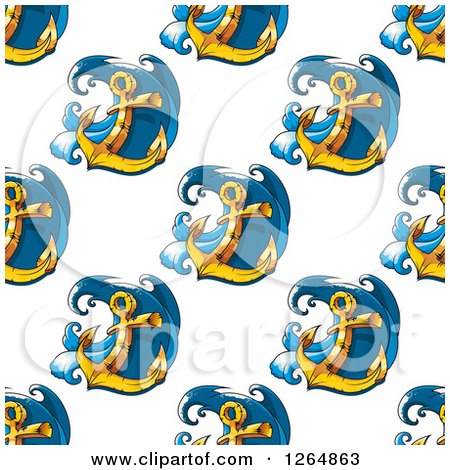 Clipart of a Seamless Background Pattern of Anchors and Waves - Royalty Free Vector Illustration by Vector Tradition SM