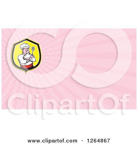 Clipart of a Chef with a Spatula and Rays Business Card Design - Royalty Free Illustration by patrimonio