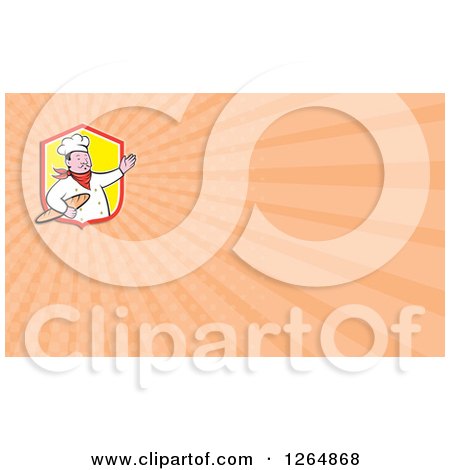 Clipart of a Baker with a Baguette and Rays Business Card Design - Royalty Free Illustration by patrimonio