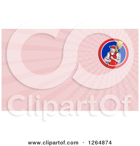 Clipart of a Janitor with a Broom and Rays Business Card Design - Royalty Free Illustration by patrimonio