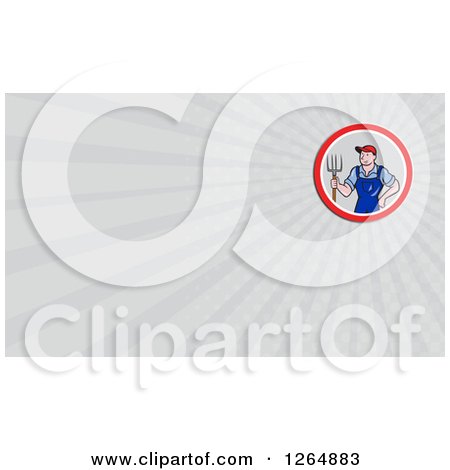 Clipart of a Male Farmer with a Pitchfork and Rays Business Card Design - Royalty Free Illustration by patrimonio