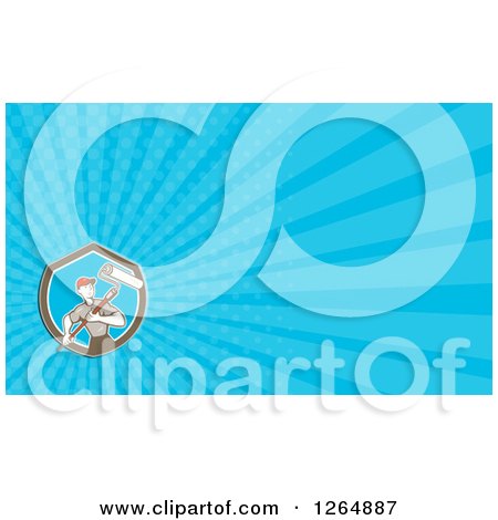 Clipart of a Male Painter with a Roller and Rays Business Card Design - Royalty Free Illustration by patrimonio
