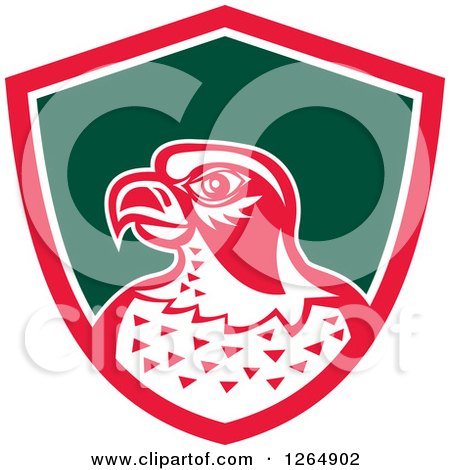 Clipart of a Retro Falcon Head in a Pink White and Green Shield - Royalty Free Vector Illustration by patrimonio