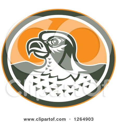Clipart of a Retro Falcon Head in an Orange Green and White Oval - Royalty Free Vector Illustration by patrimonio