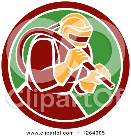 Clipart of a Sandblaster in a Maroon White and Green Circle - Royalty Free Vector Illustration by patrimonio