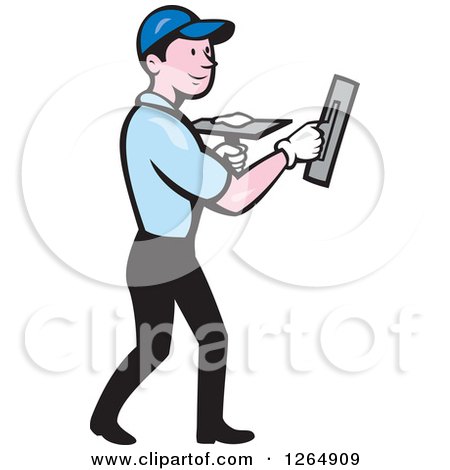 Clipart of a Cartoon White Male Plasterer - Royalty Free Vector Illustration by patrimonio