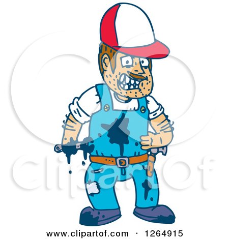 Clipart of a Messy Male Mechanic with Oil Splatters - Royalty Free Vector Illustration by patrimonio
