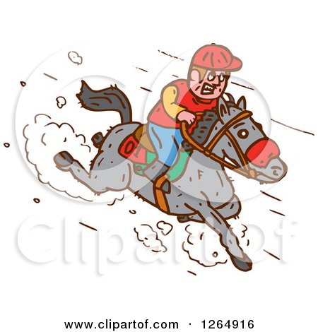 Clipart of a Jockey Racing a Horse - Royalty Free Vector Illustration by patrimonio
