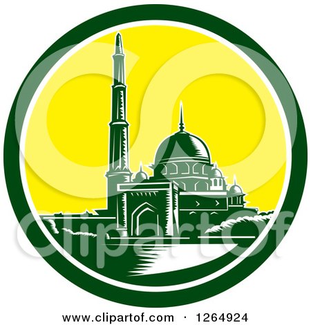 Clipart of a Retro Woodcut Scene of the Putra Mosque in Malaysia - Royalty Free Vector Illustration by patrimonio