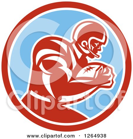 Clipart of a Retro American Football Player in a Red White and Blue Circle - Royalty Free Vector Illustration by patrimonio