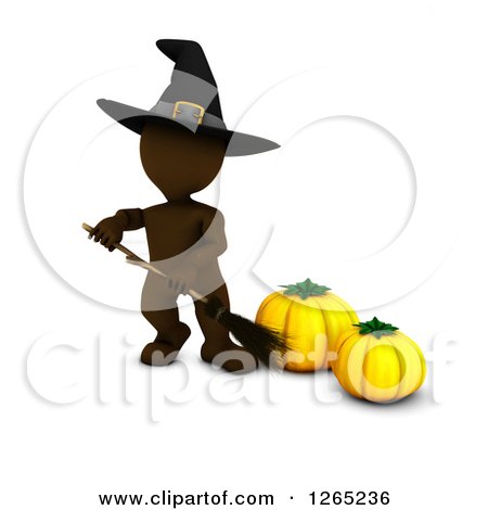 Clipart of a 3d Brown Witch by Halloween Pumpkins - Royalty Free Illustration by KJ Pargeter