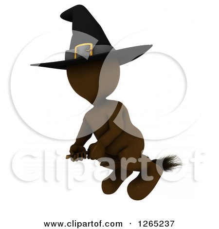 Clipart of a 3d Brown Witch Flying on a Broomstick - Royalty Free Illustration by KJ Pargeter