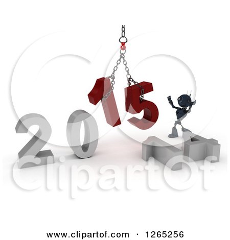 Clipart of a 3d Blue Android Robot Assembling New Year 2015 Numbers Together with a Hoist - Royalty Free Illustration by KJ Pargeter