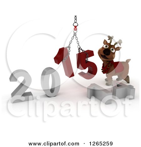 Clipart of a 3d Reindeer Assembling New Year 2015 Numbers Together with a Hoist - Royalty Free Illustration by KJ Pargeter