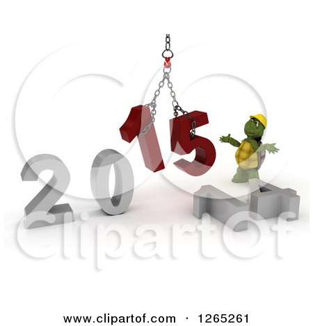 Clipart of a 3d Construction Tortoise Assembling New Year 2015 Numbers Together with a Hoist - Royalty Free Illustration by KJ Pargeter
