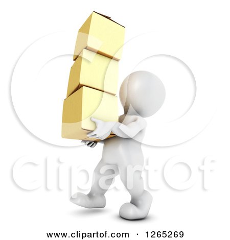 Clipart of a 3d White Man Carrying Moving Boxes - Royalty Free Illustration by KJ Pargeter